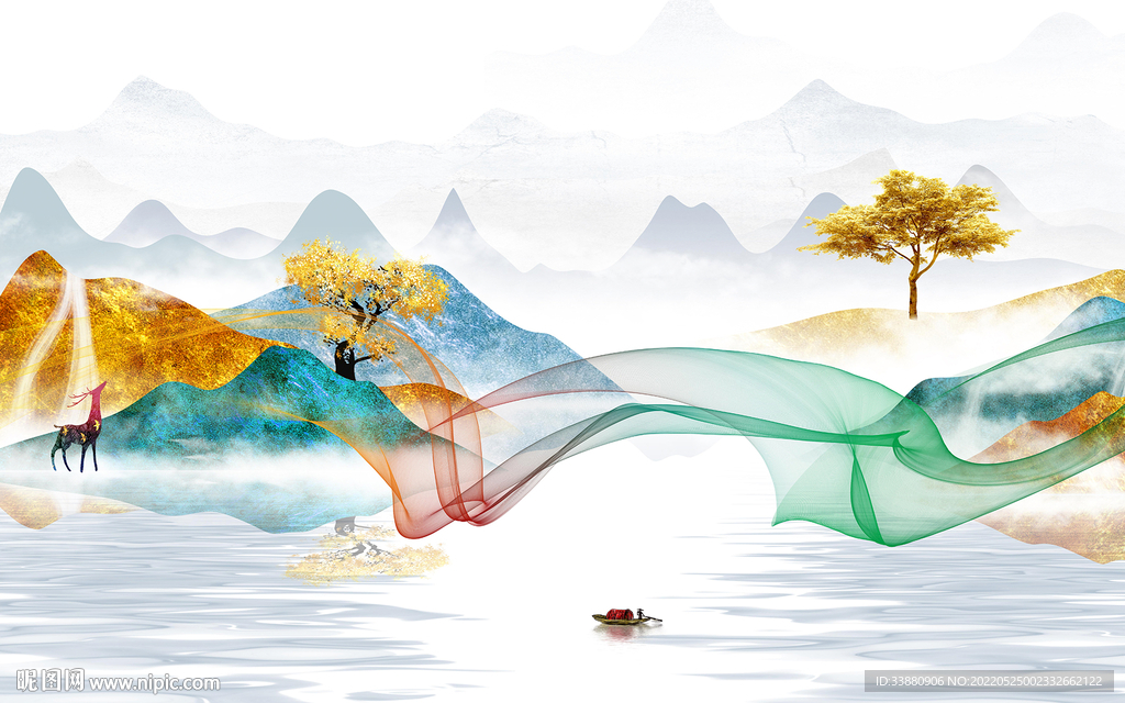 无框画现代意境山水 tif分层