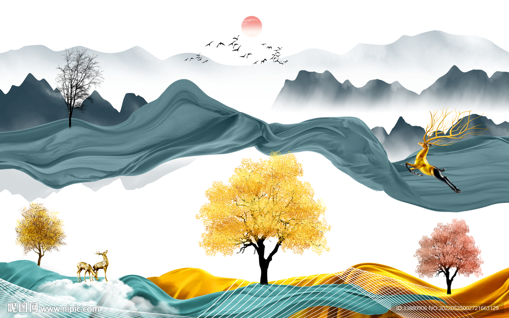 人气现代意境山水 tif分层