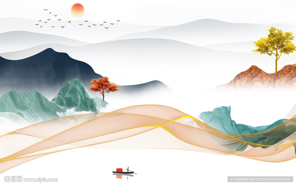 高档现代意境山水 tif分层