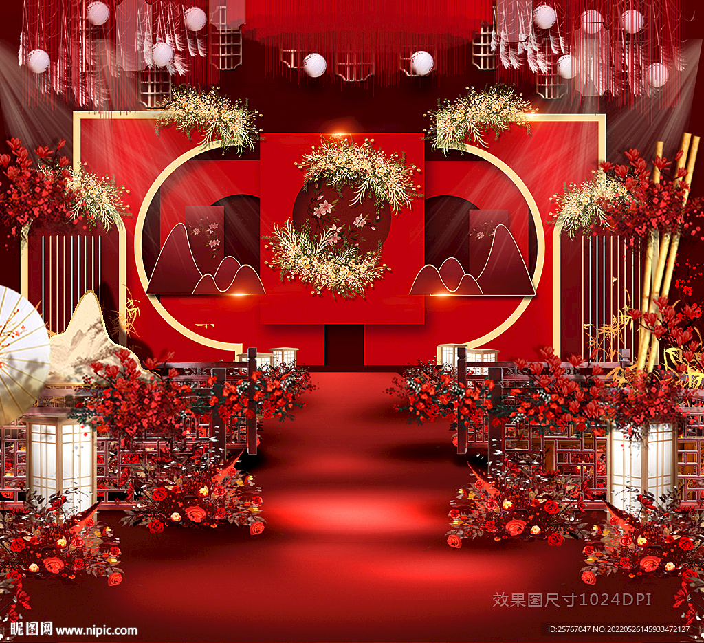 红色婚礼  舞台背景