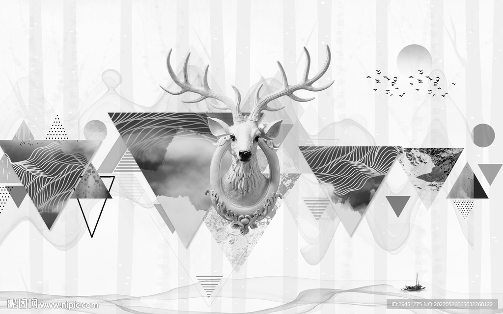 最新 灰色装饰画 tif分层 