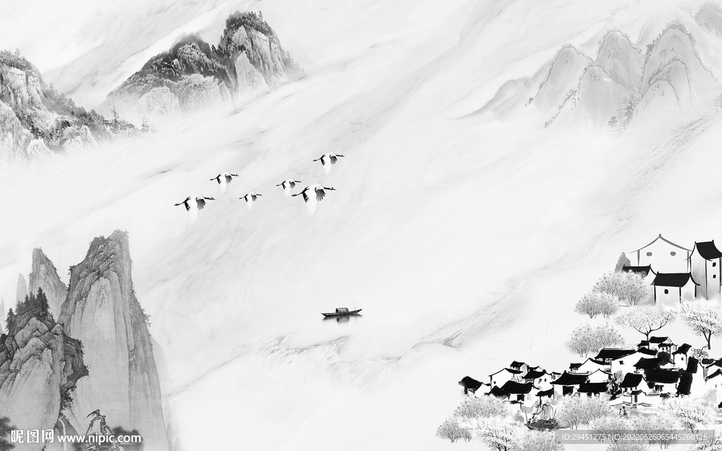 高温烧灰色背景山水 tif分层