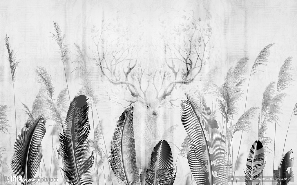 欧式 灰色装饰画 tif分层 