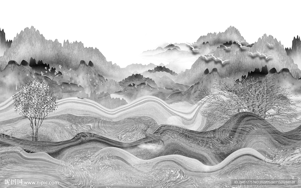 现代极简灰色墙画 tif分层