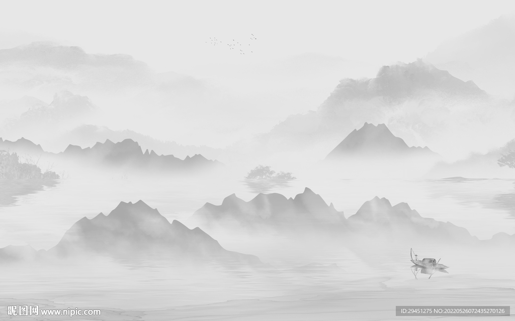 现代 山水灰色墙画 tif分层