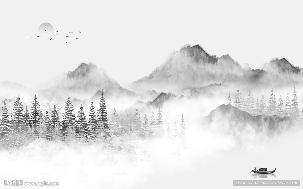 无框画爆款现代山水 tif分层