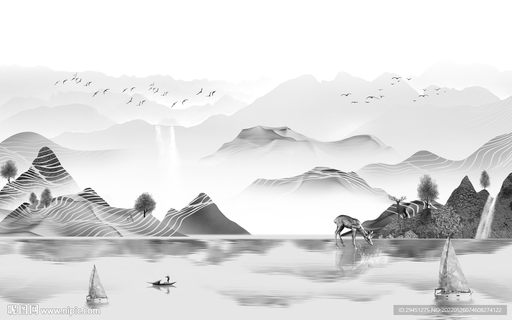 最新爆款现代山水 tif分层