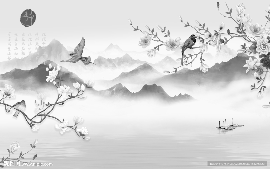 花鸟 爆款现代山水 tif分层