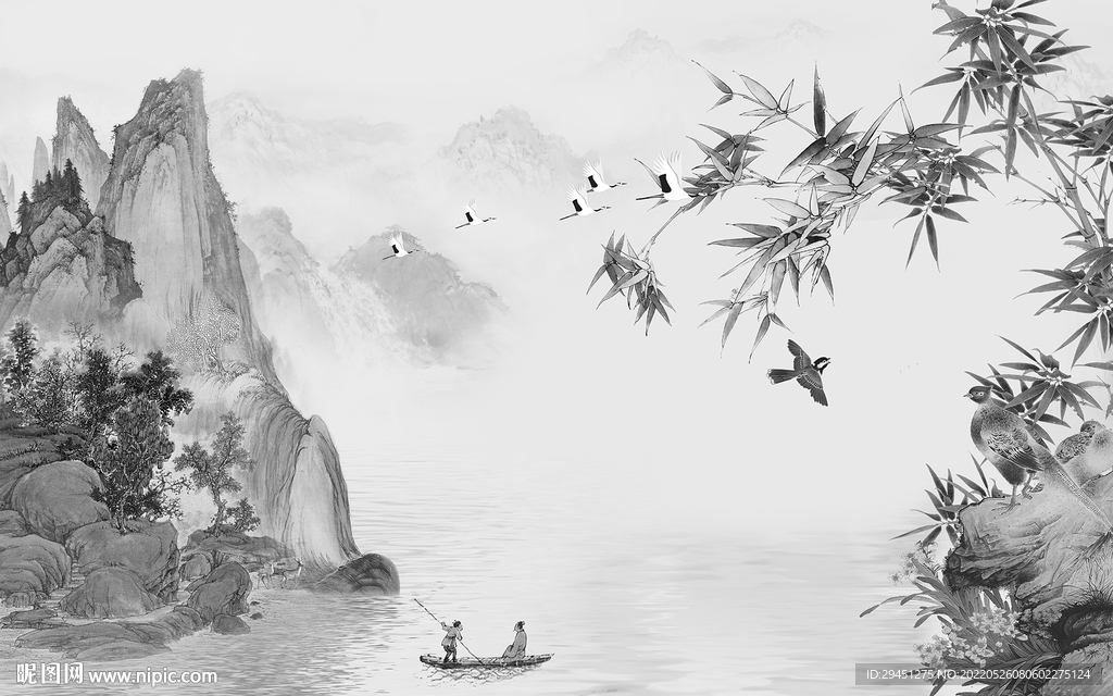 新上架灰色背景山水 tif分层