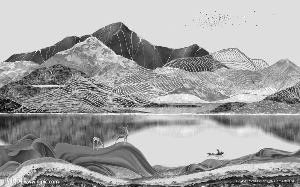 高清 爆款现代山水 tif分层