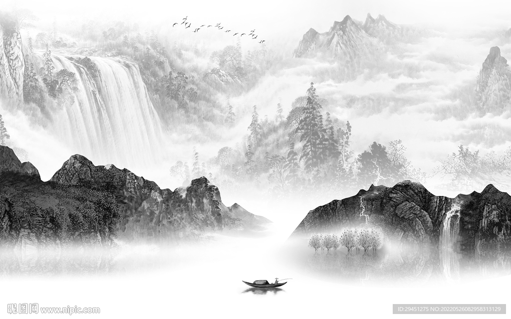 最新灰色背景山水 tif分层