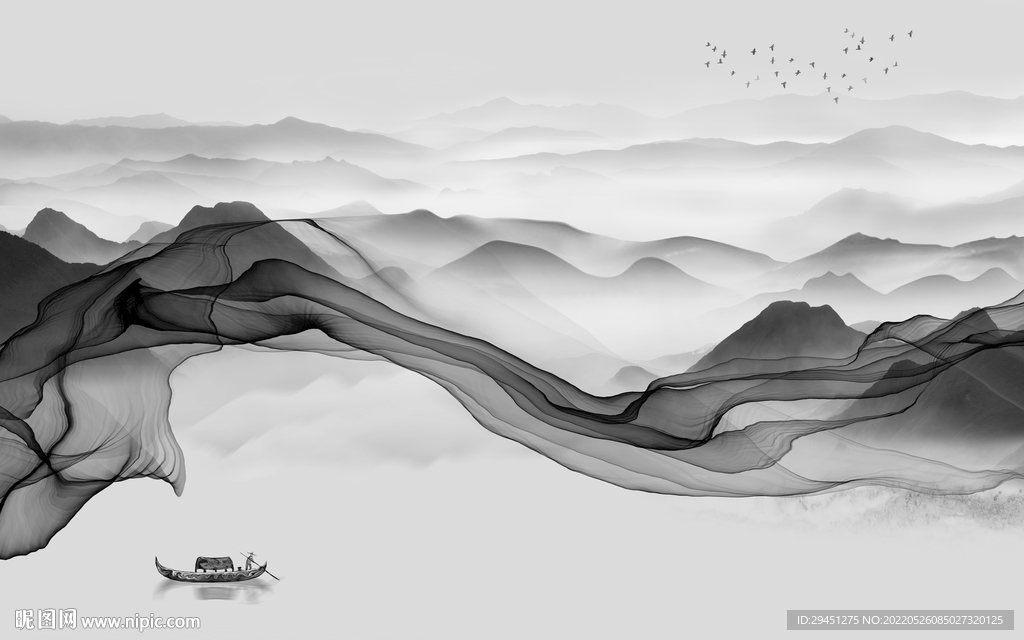 新品高端灰色山水 tif分层