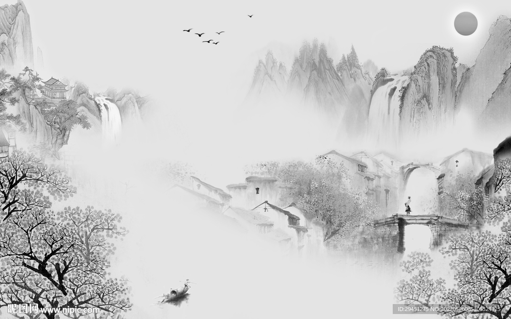 爆款高端灰色山水 tif分层