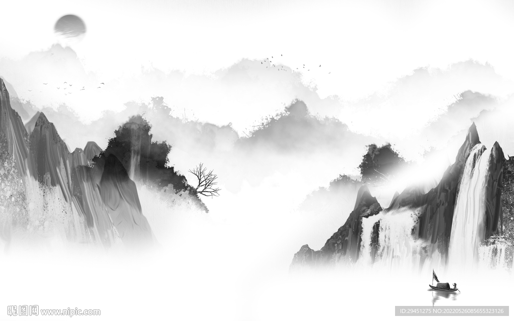 最新高端灰色山水 tif分层