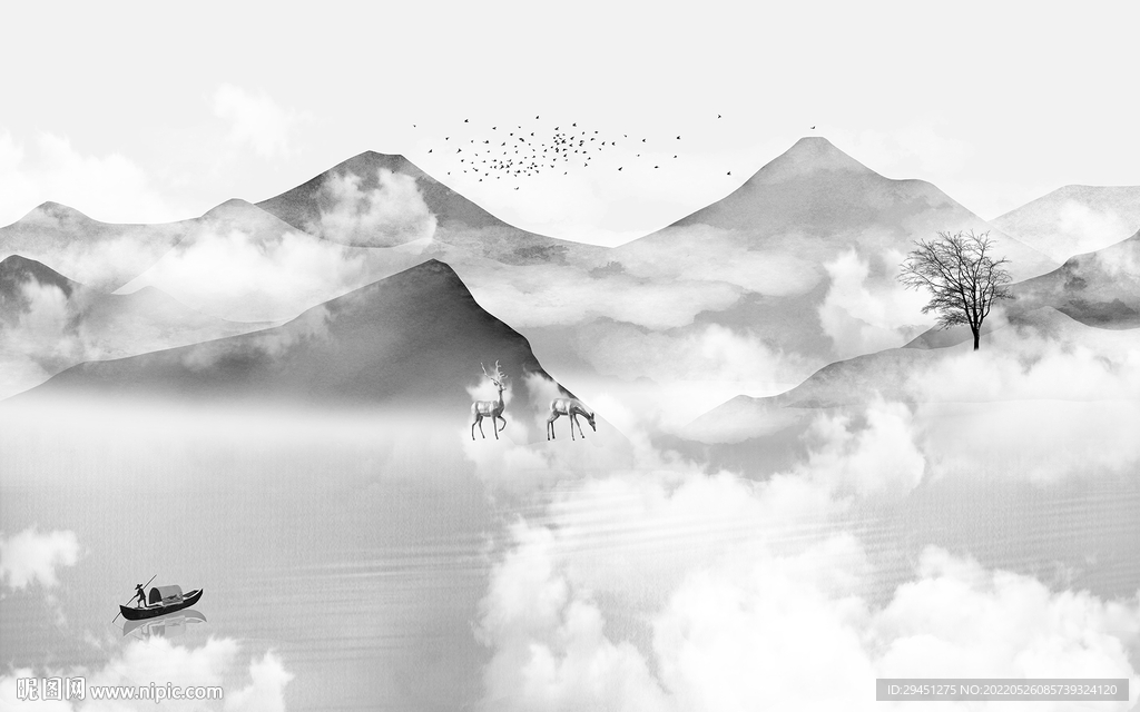 新款灰色背景山水 tif分层