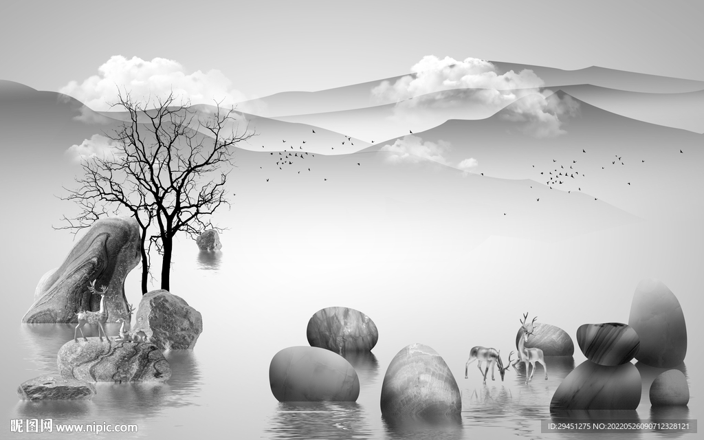 意境 高端灰色山水 tif分层
