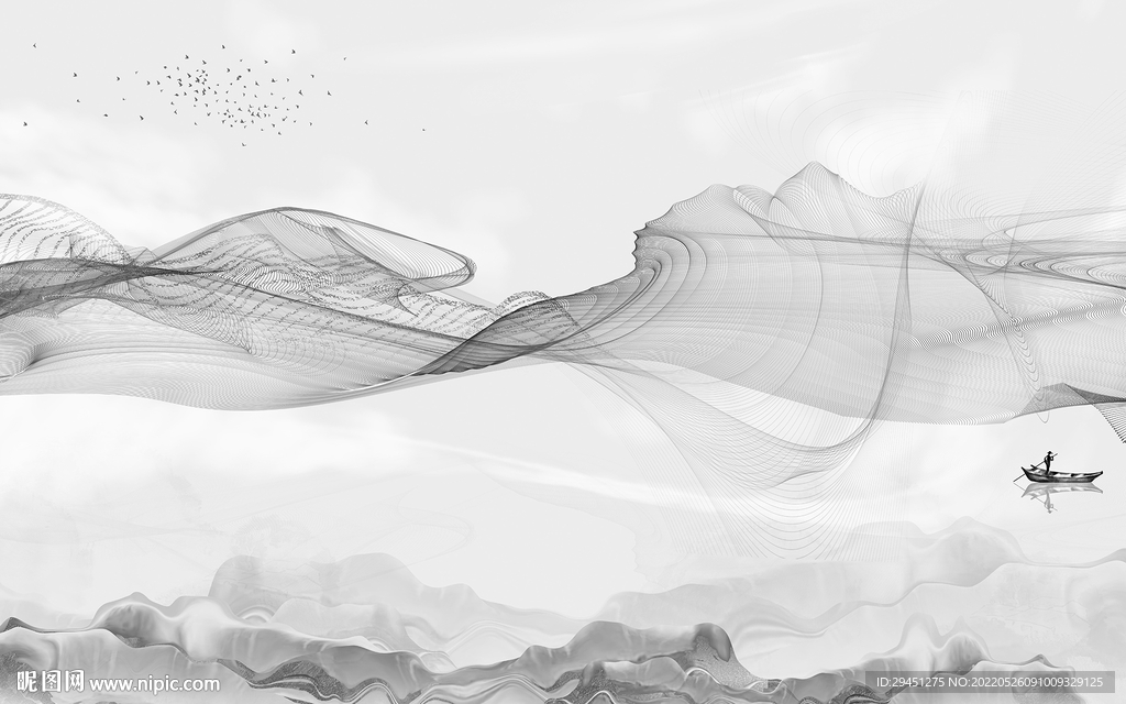 中式 极简灰色墙画 tif分层