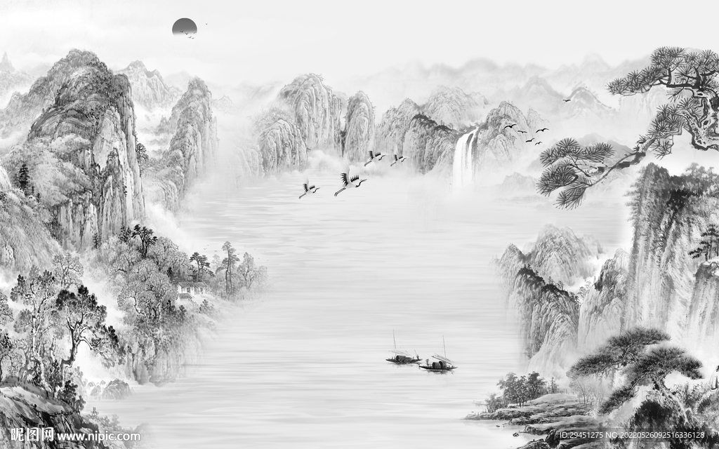 高雅 高端灰色山水 tif分层