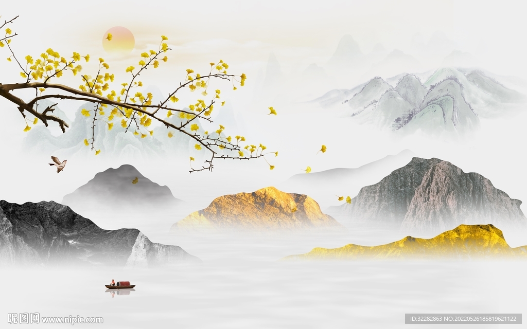 银杏新意境山水画 TIf分层