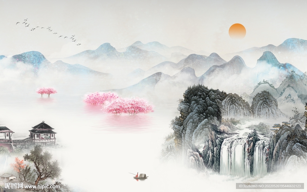 背景墙新品高清山水 TIf分层