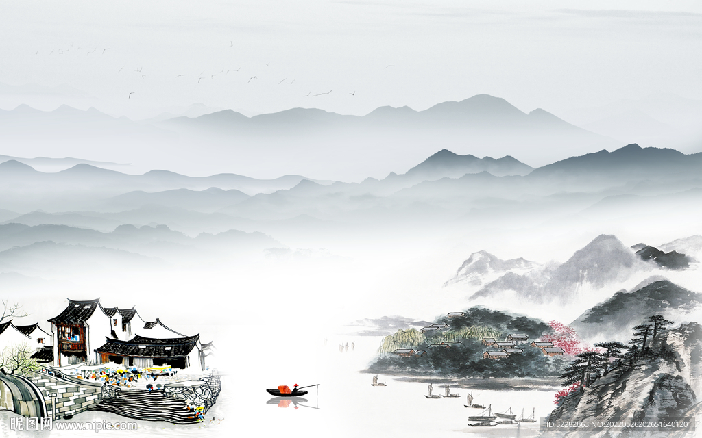 背景墙最新中式山水 TIf分层