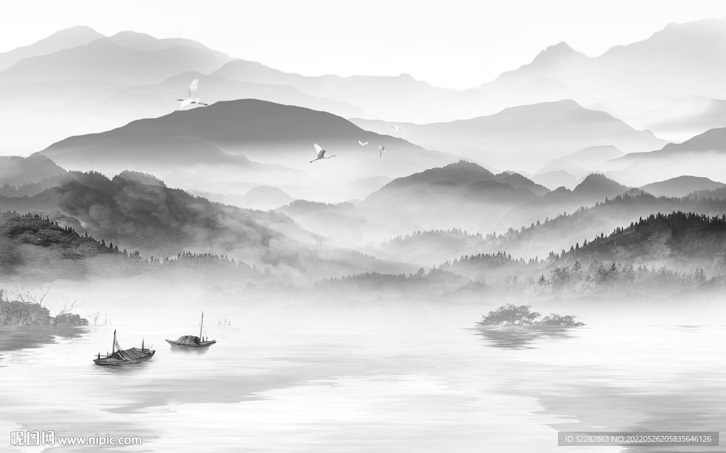 别墅爆款中式山水 Tif分层