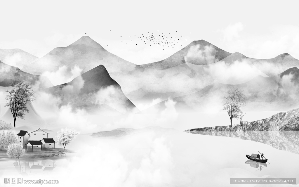 新品爆款中式山水 Tif分层