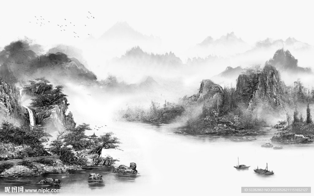 最新爆款中式山水 Tif分层