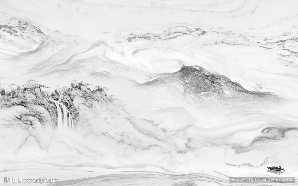 新上架中式灰色山水 Tif分层