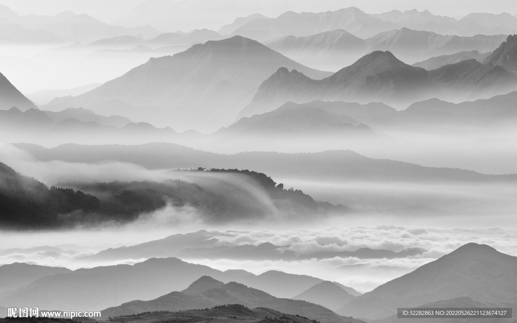 极简最新灰色山水 Tif分层