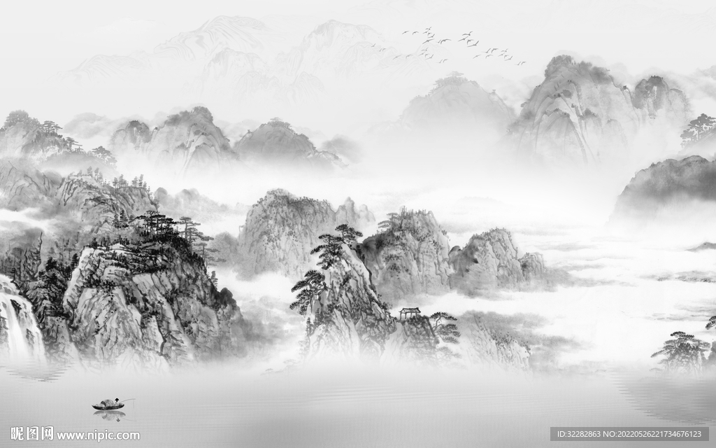 背景墙最新灰色山水 Tif分层