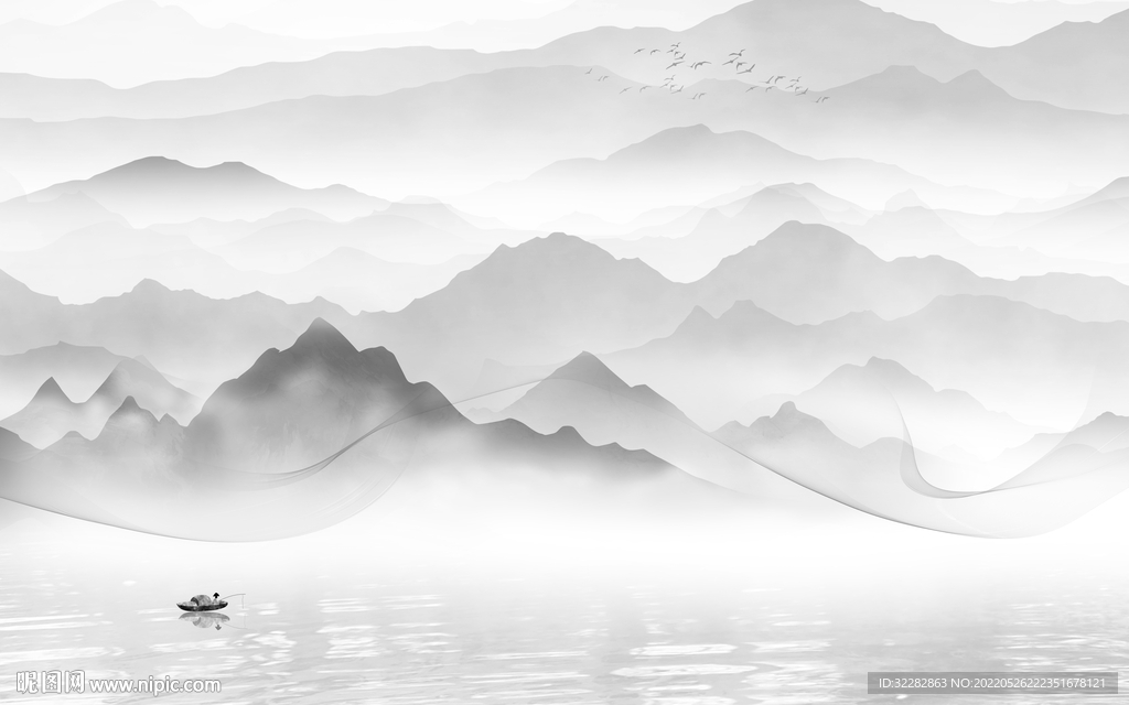 爆款最新灰色山水 Tif分层