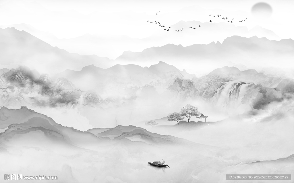 意境最新灰色山水 Tif分层