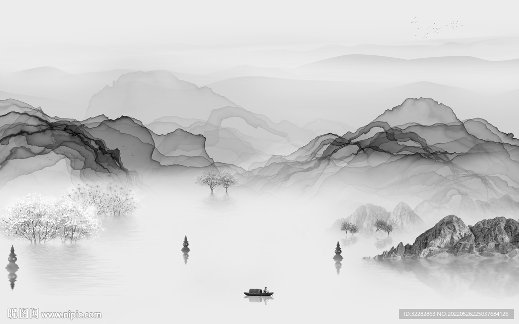 高雅最新灰色山水 Tif分层