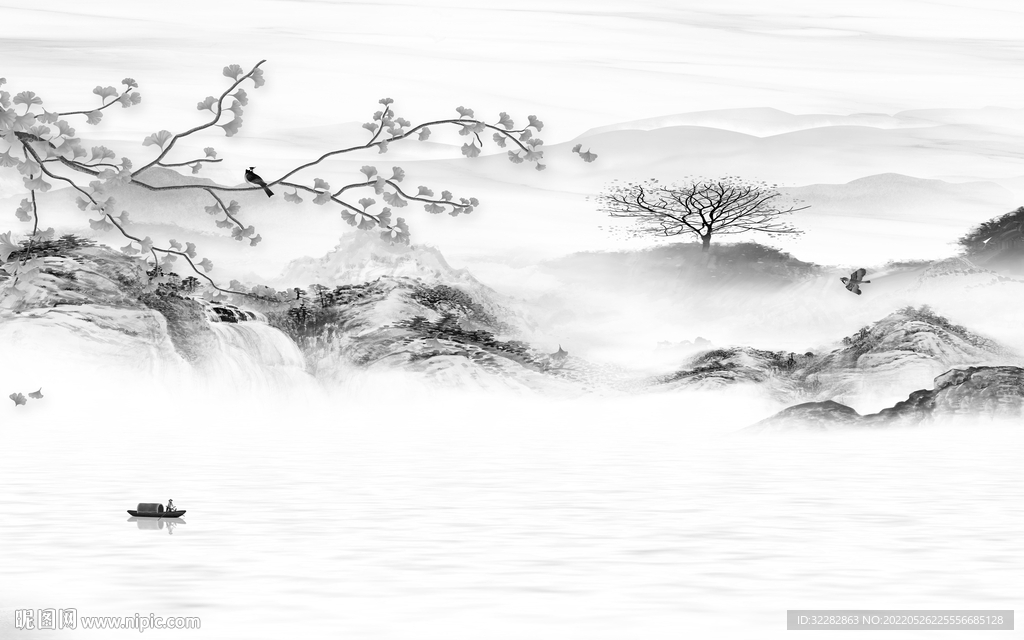 高清 最新灰色山水 Tif分层