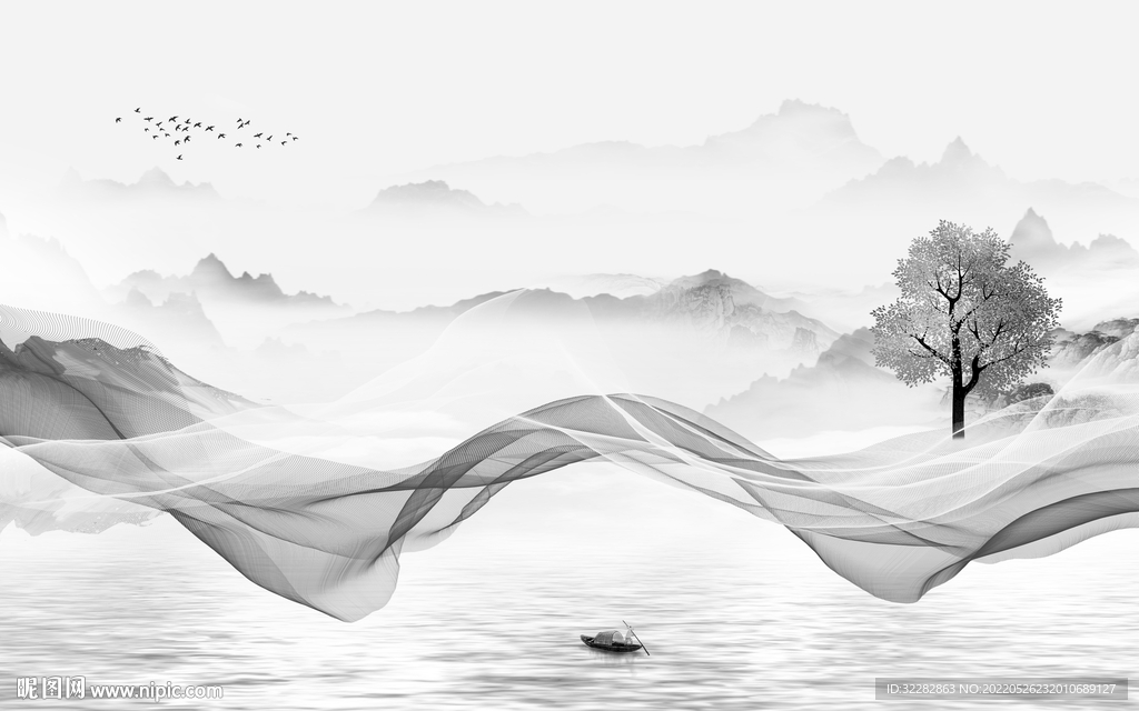 新中式灰色客厅山水 TIf分层