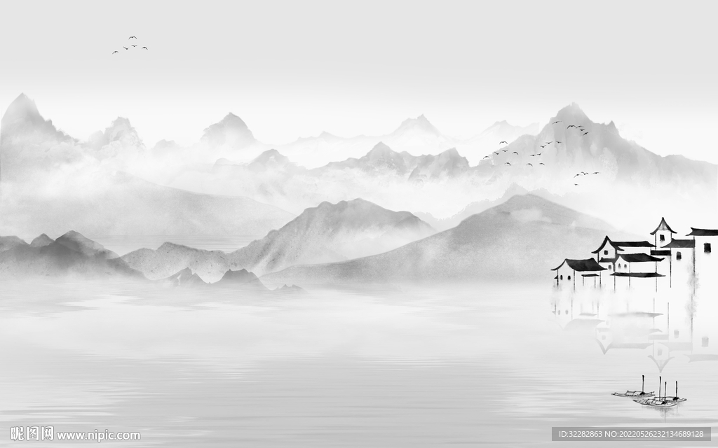 江南灰色客厅山水 TIf分层