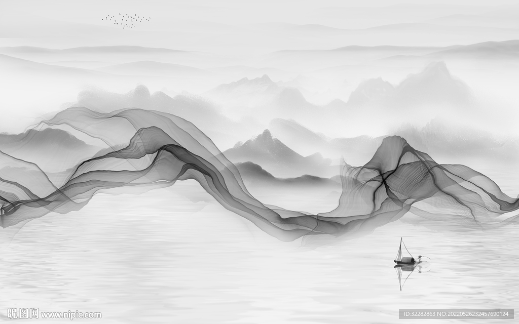 中式灰色客厅山水 TIf分层