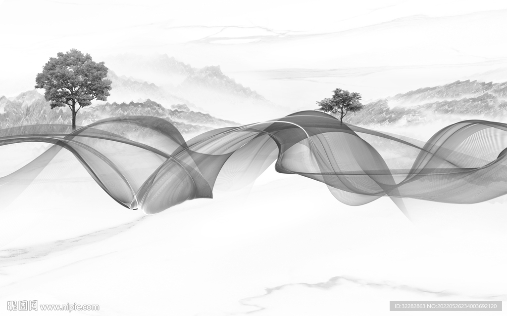 线条现代新山水画 TIf分层