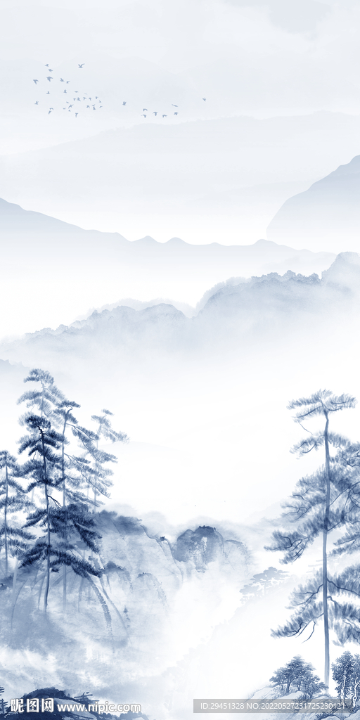 中国风意境玄关山水 Tif分层