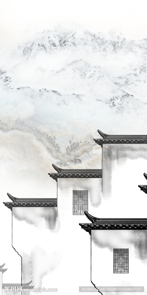 徽派 意境玄关山水 Tif分层