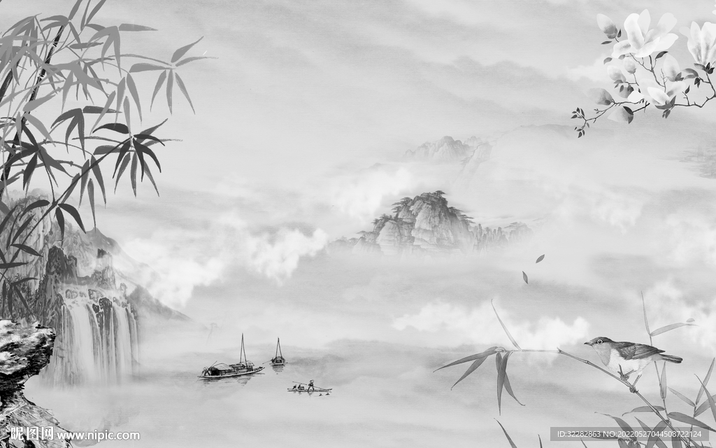 中式高端客厅山水 TIf分层