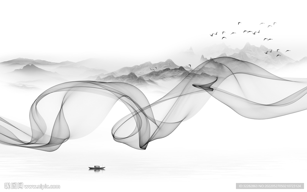 高清 灰色客厅山水 TIf分层