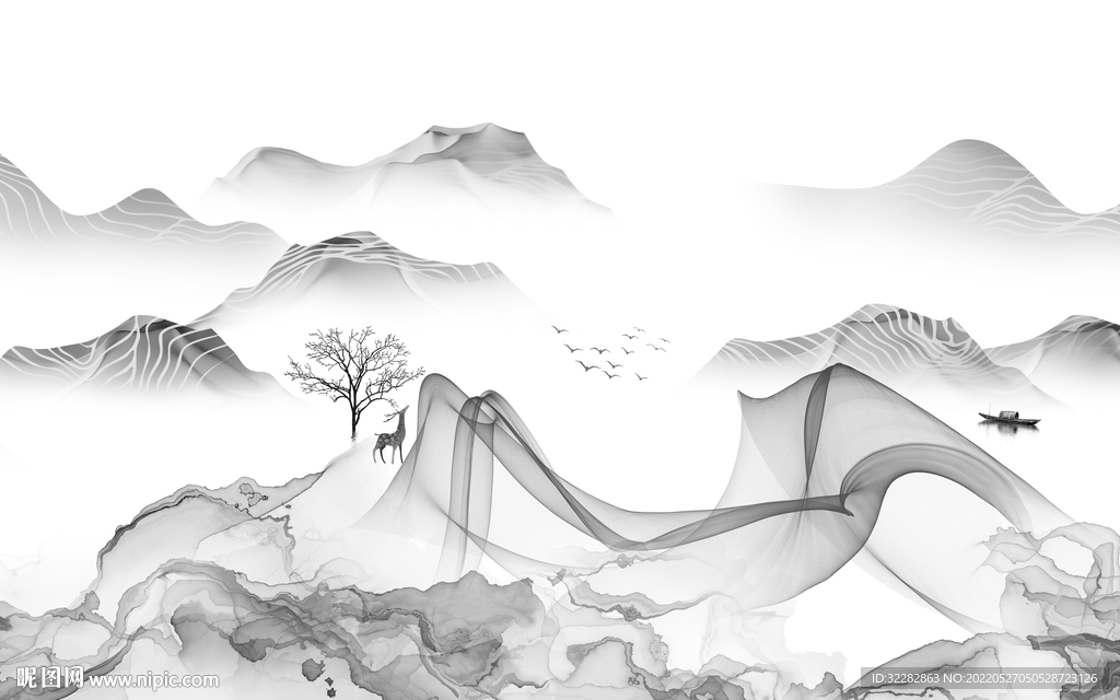 爆款客厅高档山水 TIF分层