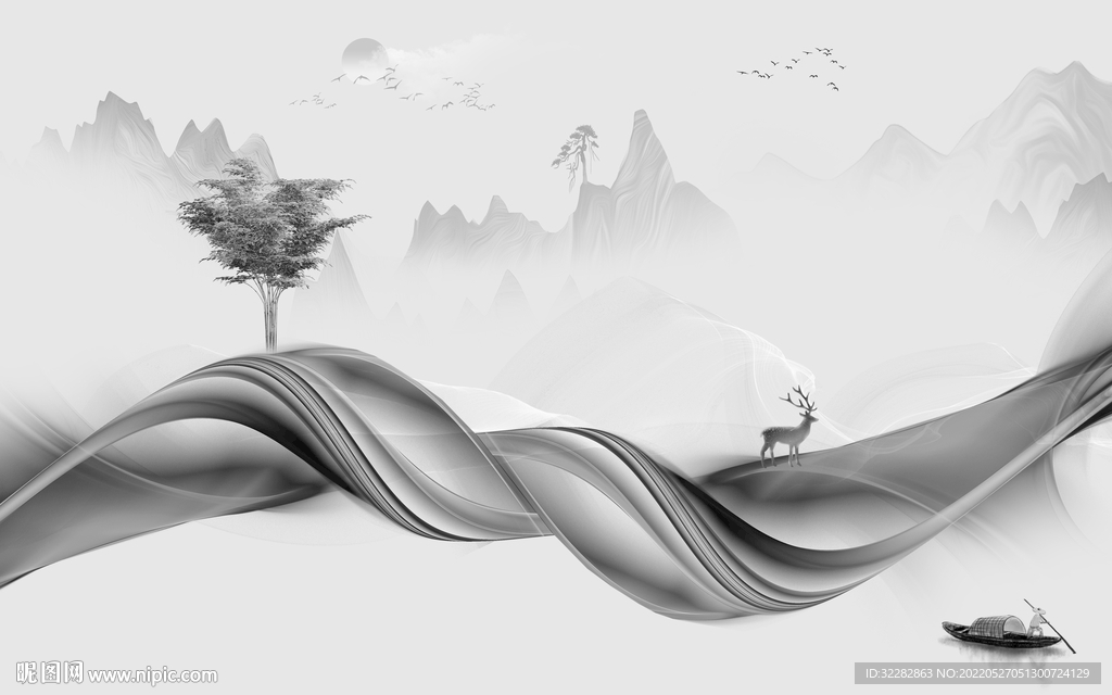 客厅高档人气山水 TIF分层