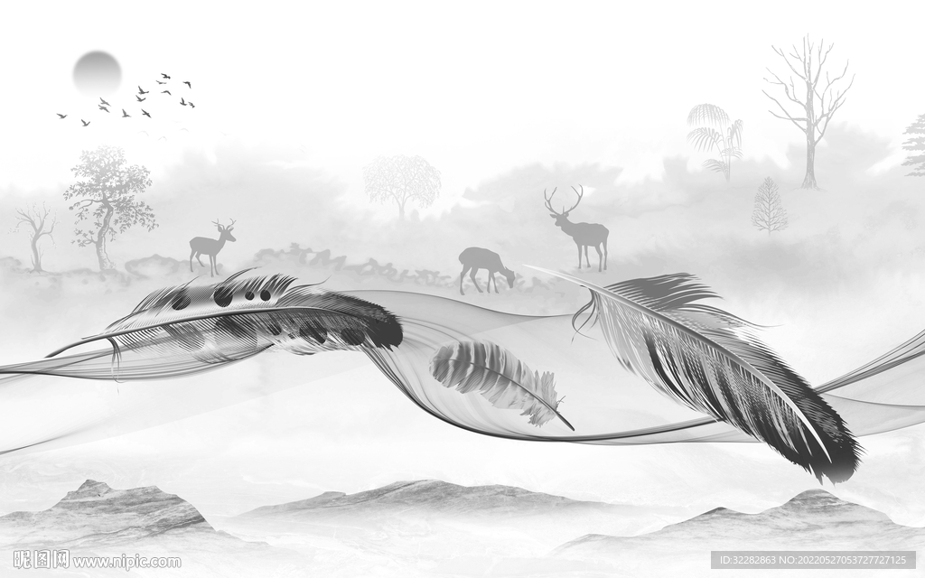 背景墙灰色新款山水 TIF分层