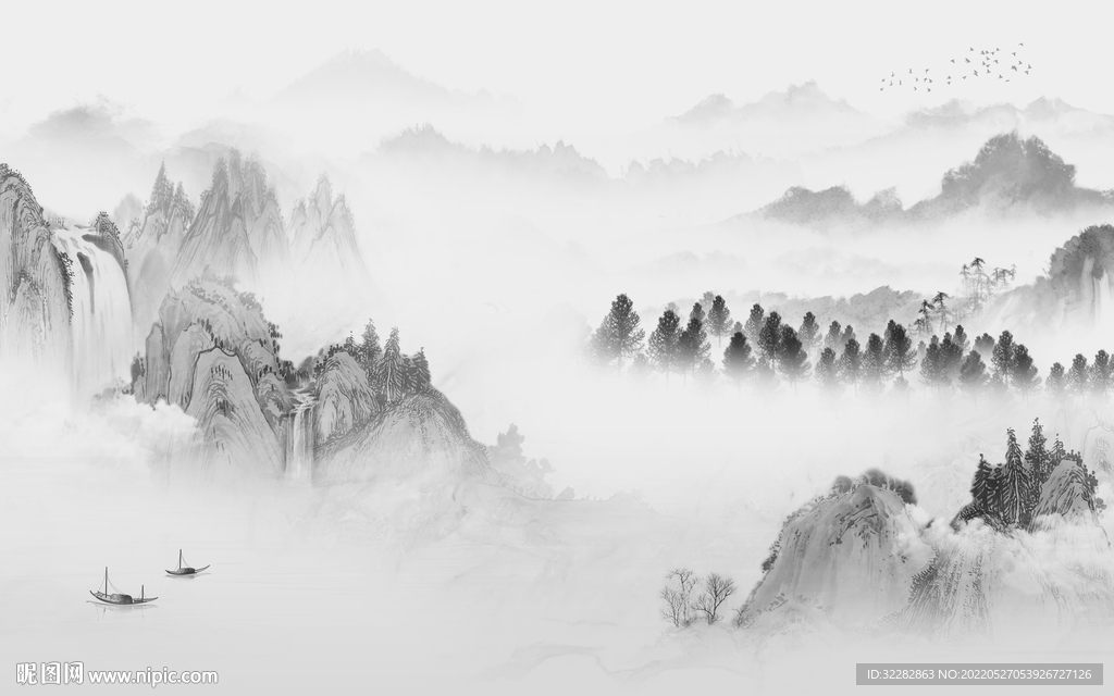 电视灰色新款山水 TIF分层