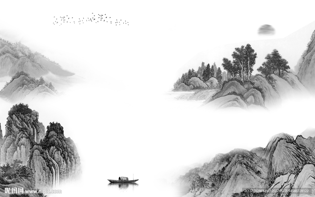 新品最新灰色山水 TIF分层