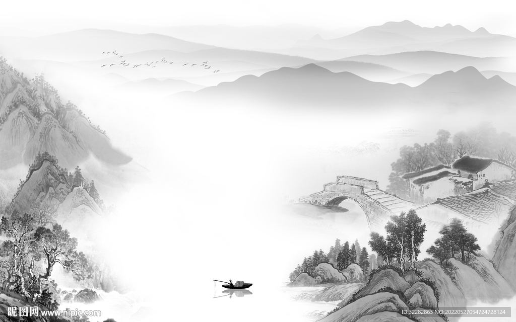 爆款灰色新款山水 TIF分层