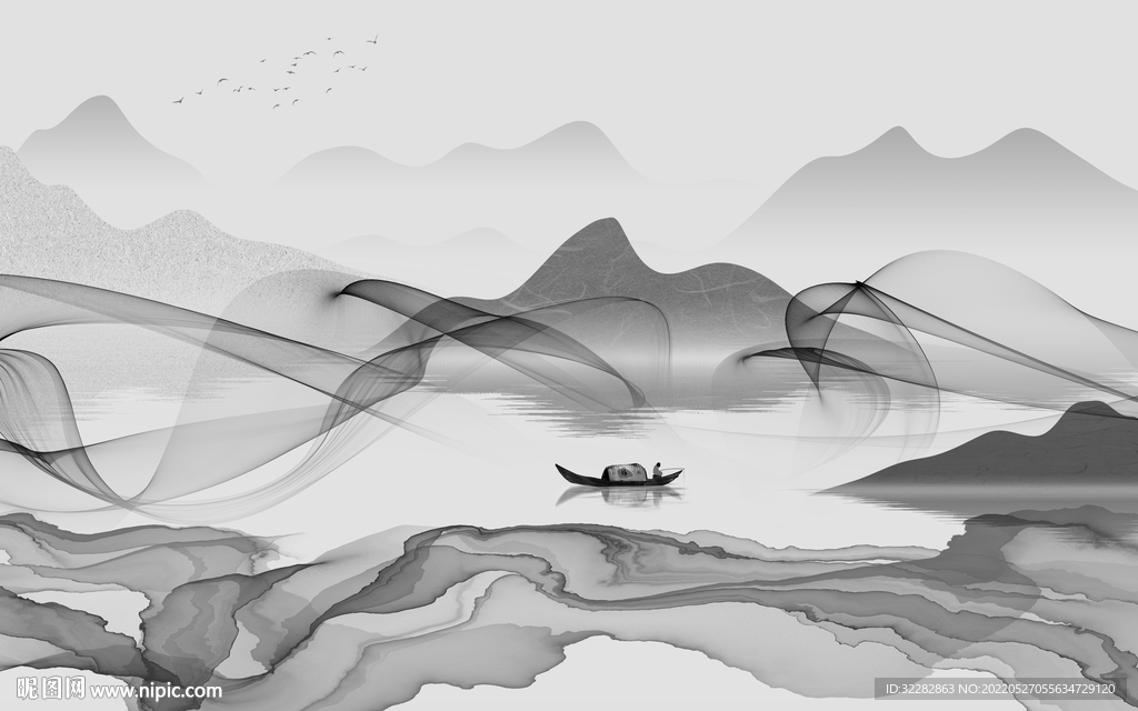 爆款最新灰色山水 TIF分层